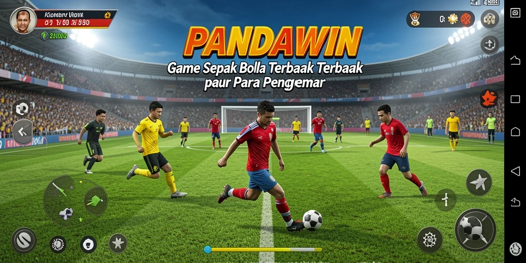 Screenshot utama PANDAWIN menampilkan pertandingan sepak bola yang mendebarkan.