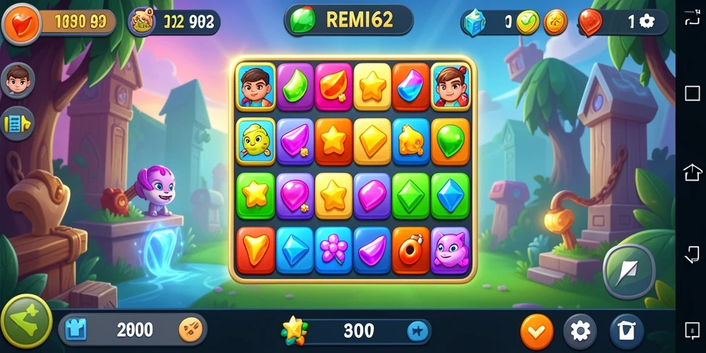 Tampilan screenshot gameplay REMI62 yang menarik dan penuh warna Match-3.