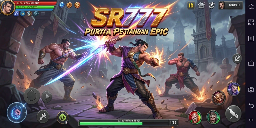 Screenshot SR777 menampilkan aksi pertarungan seru dan karakter yang kuat.