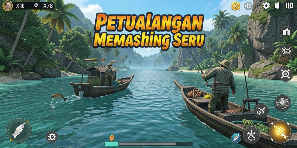 Screenshot gameplay X78 menampilkan aksi memancing yang seru dan realistis.